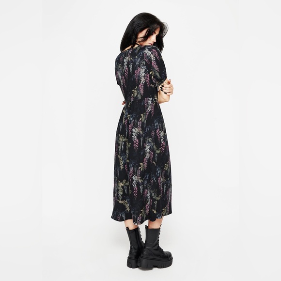 NWT Disturbia Wisteria Floral Print Puff Sleeve Midi Dress US 8 / UK 12 - Picture 2 of 4